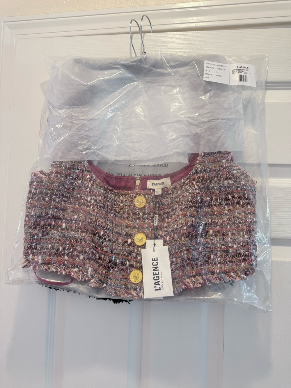 L'AGENCE Women's Multicolor Tweed Button-Front Top - Pink Accent - Picture 2 of 2
